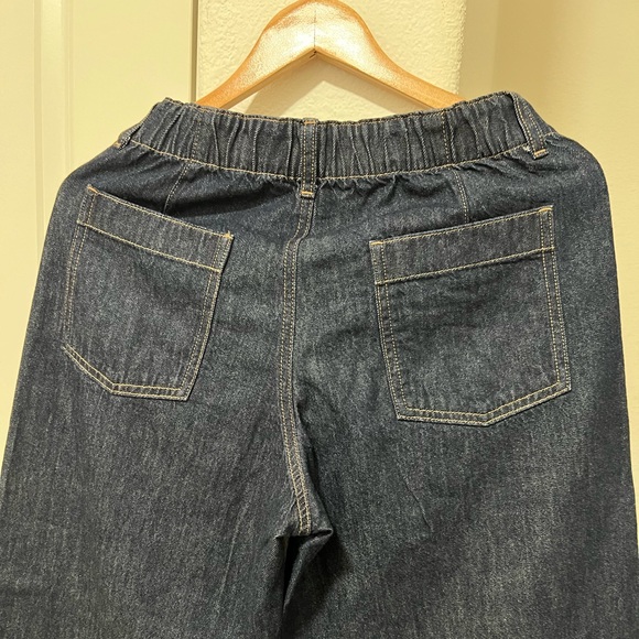 •NEW•UNIQLO 100% Cotton Elastic Waist Barrel Jeans - Picture 8 of 9